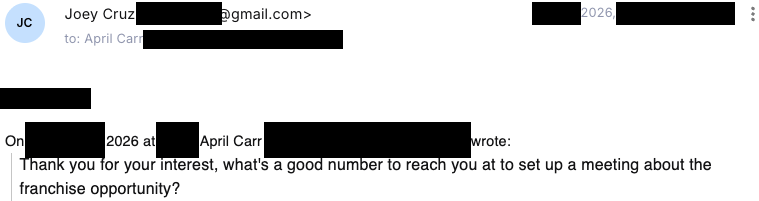 Verified franchise buyer email reply