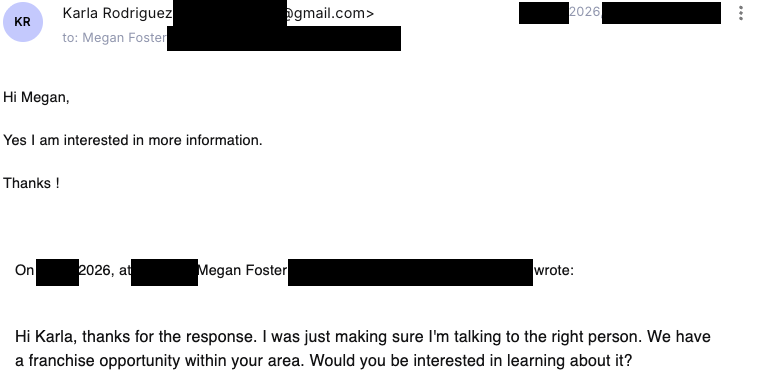Verified franchise buyer email reply