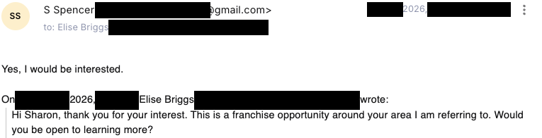 Verified franchise buyer email reply