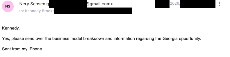 Verified franchise buyer email reply